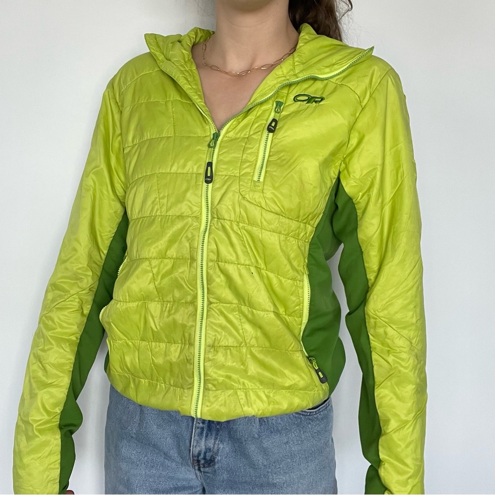 Outdoor Research Lime Green Zip Up Micro Puff Jacket